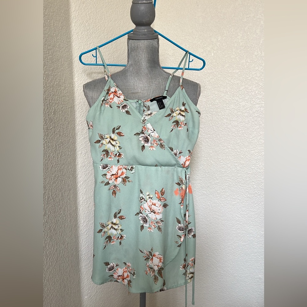 Floral Wrap romper in light Mint Green